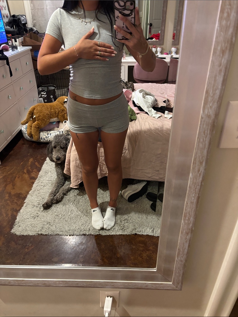 Gray Short Sleeve Lounge Set - Top & Shorts